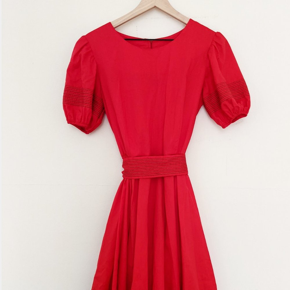 VINTAGE 1980s Handmade red cotton dress Size 8-10